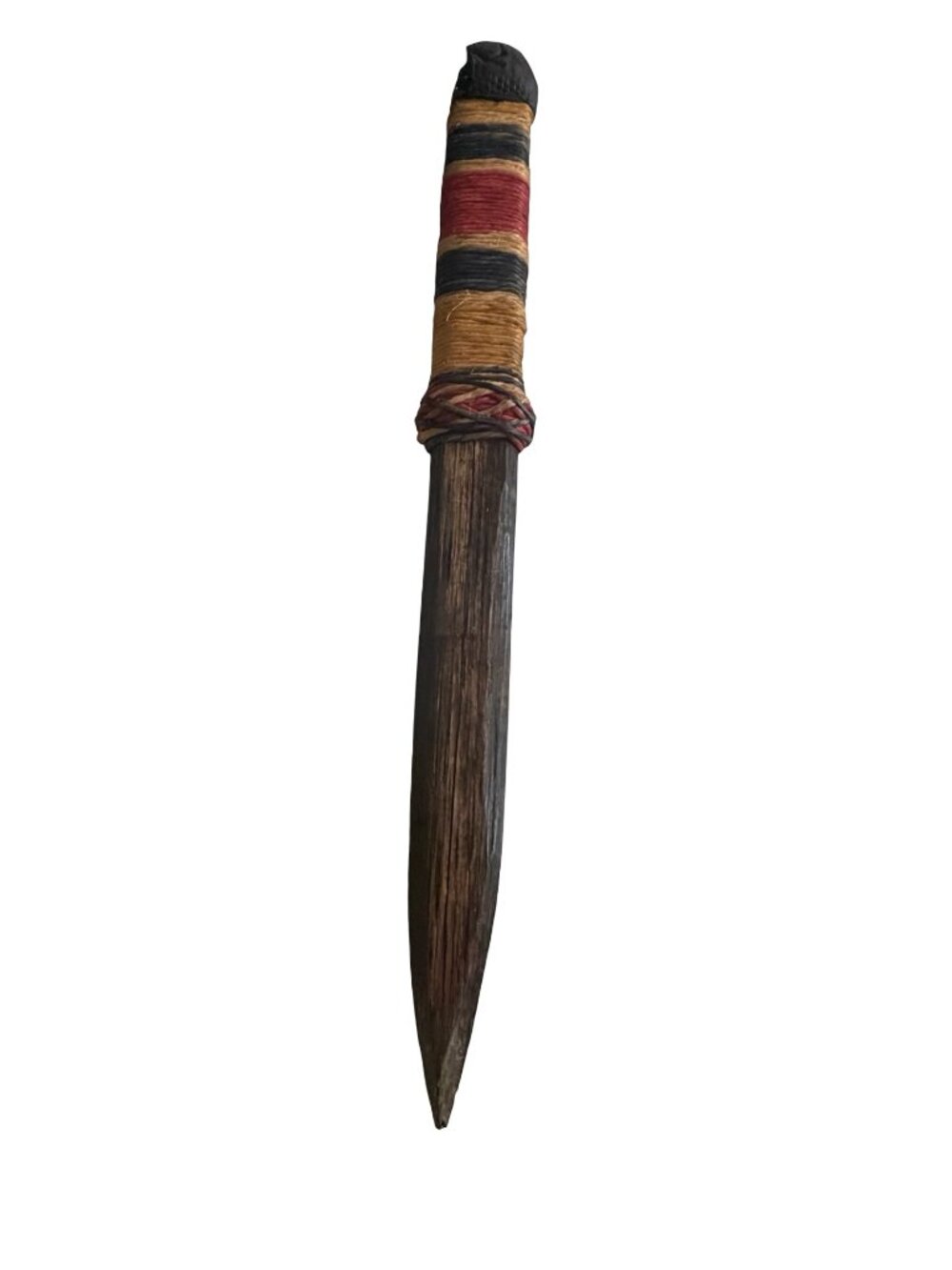 Vintage Hand Carved Wooden Decorative Object Wrapped Handle Folk Art 13"